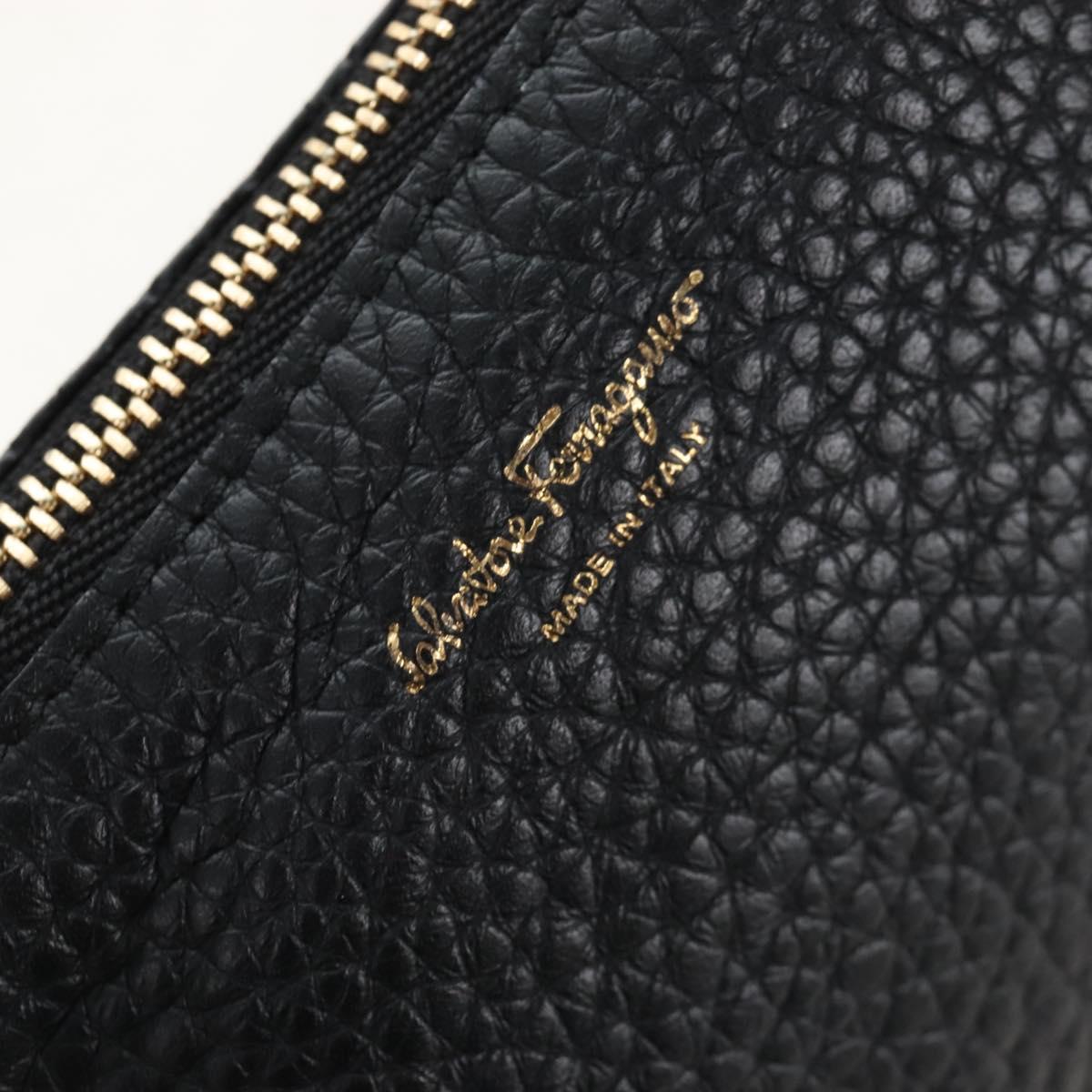 Salvatore Ferragamo Gancini Shoulder Bag Leather Black Gold Auth 213016M