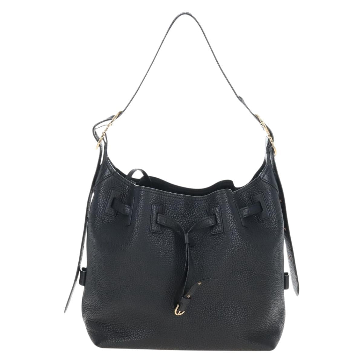 Salvatore Ferragamo Gancini Shoulder Bag Leather Black Gold Auth 213016M