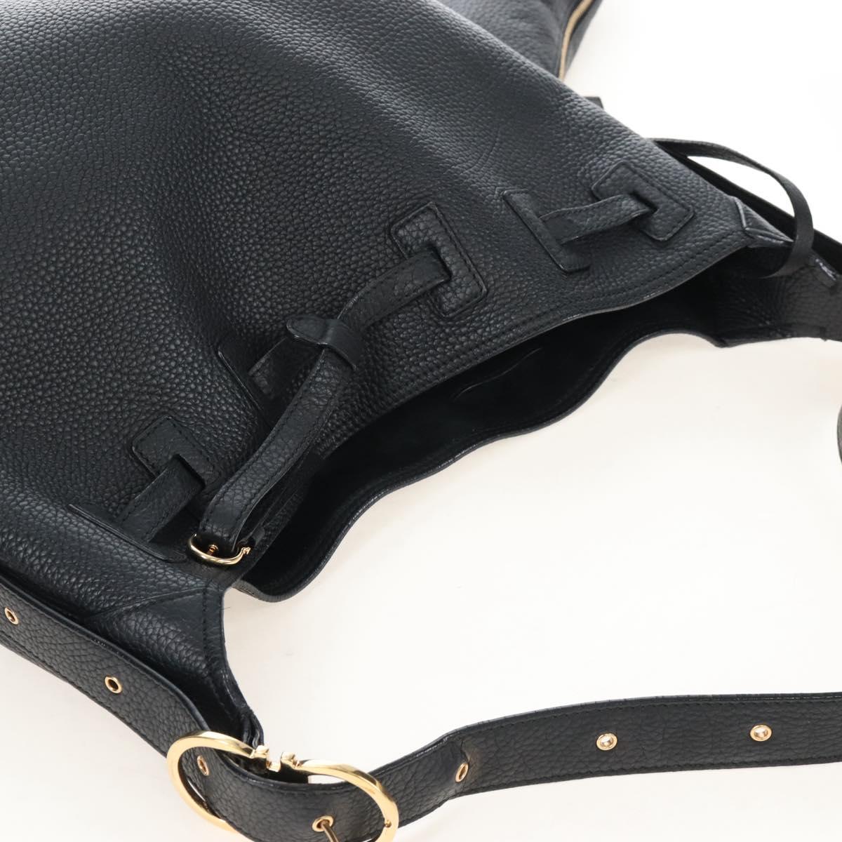 Salvatore Ferragamo Gancini Shoulder Bag Leather Black Gold Auth 213016M