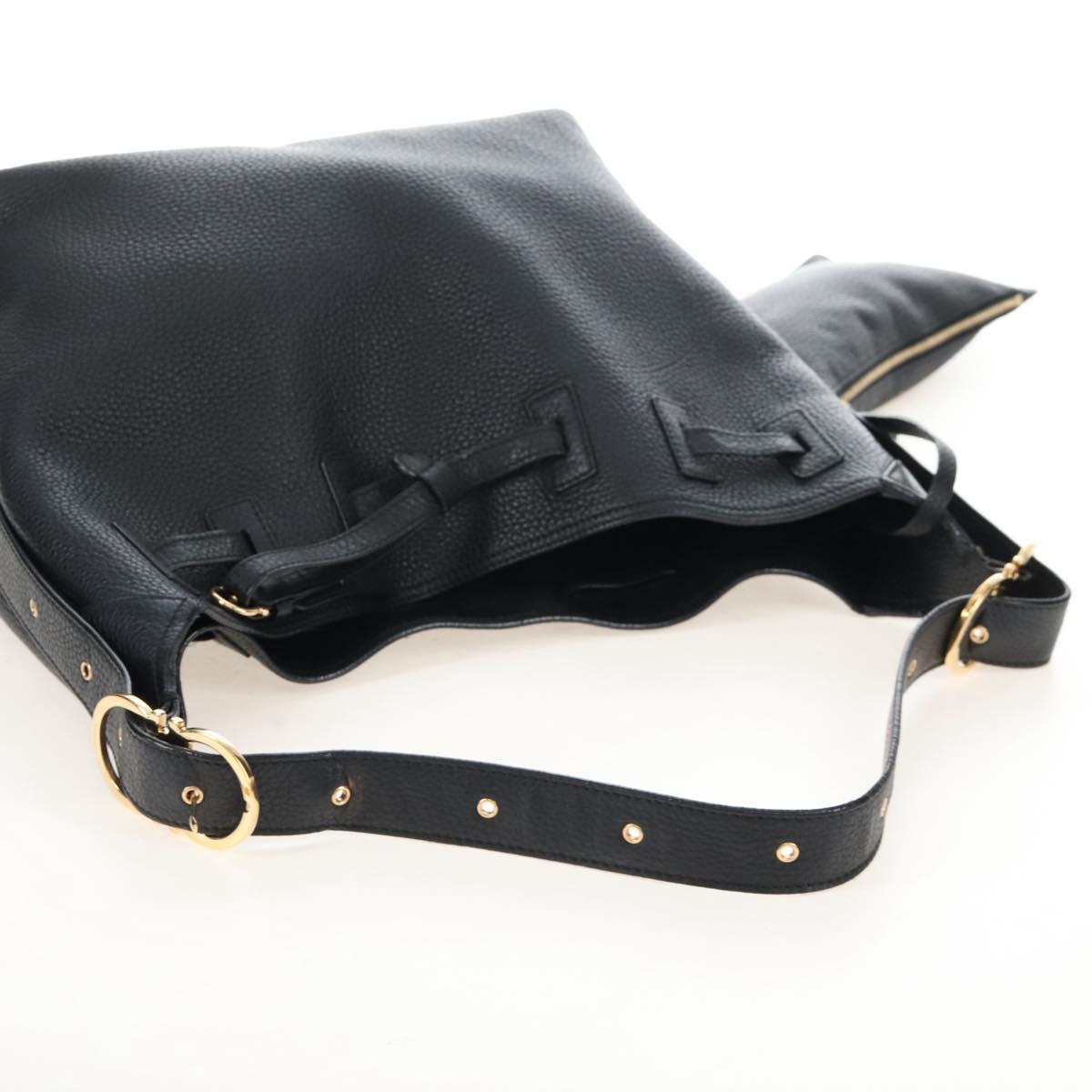 Salvatore Ferragamo Gancini Shoulder Bag Leather Black Gold Auth 213016M