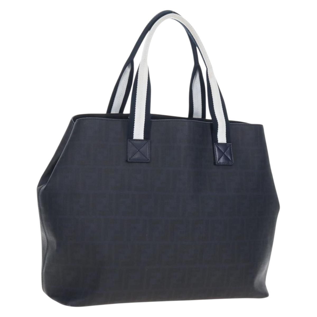 FENDI Zucca Canvas Hand Bag PVC Navy Silver 7VA271 Auth 213018V