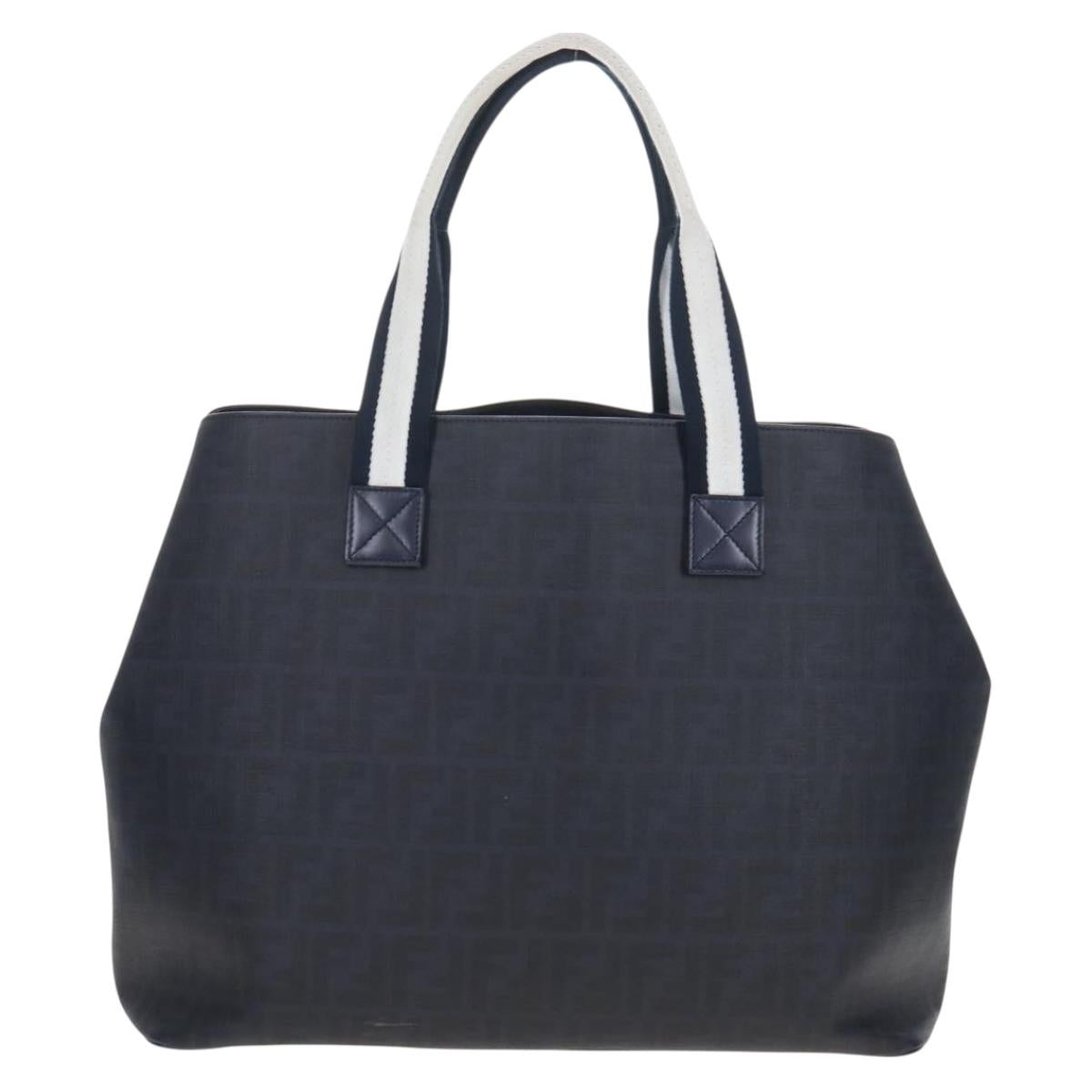 FENDI Zucca Canvas Hand Bag PVC Navy Silver 7VA271 Auth 213018V