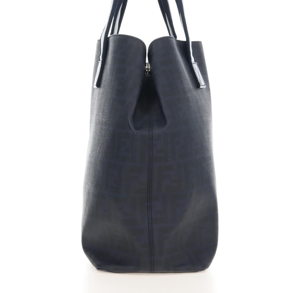 FENDI Zucca Canvas Hand Bag PVC Navy Silver 7VA271 Auth 213018V