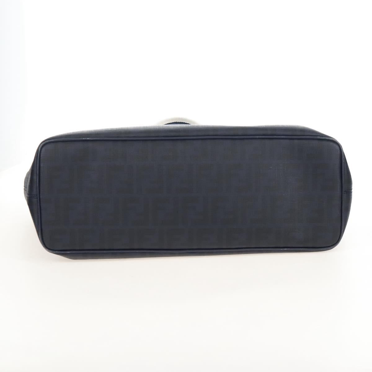 FENDI Zucca Canvas Hand Bag PVC Navy Silver 7VA271 Auth 213018V