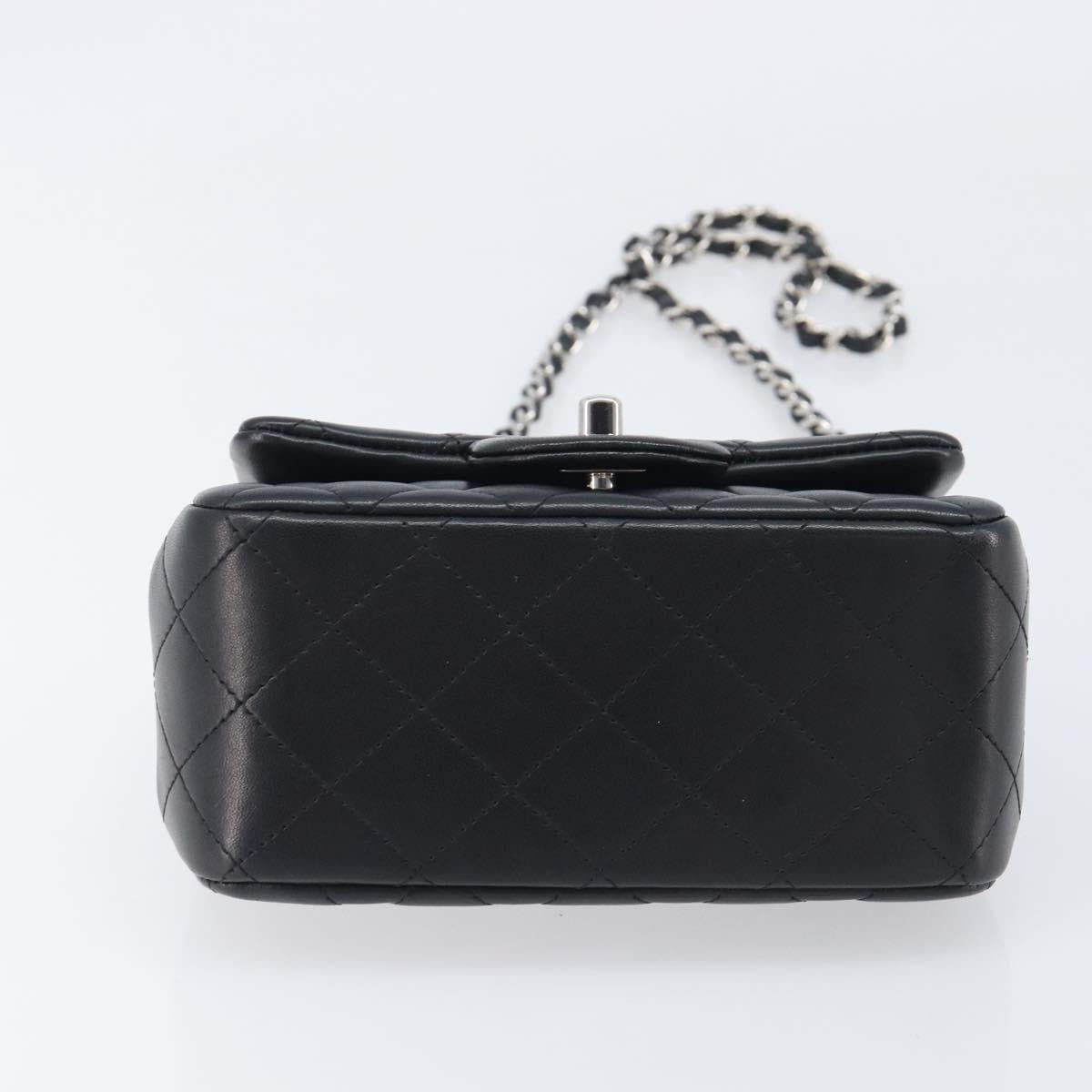 CHANEL Mini Matelasse 18 Chain Bag Lamb Skin Black Silver CC Auth 213019SM
