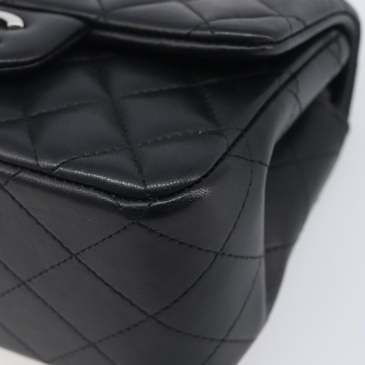 CHANEL Mini Matelasse 18 Chain Bag Lamb Skin Black Silver CC Auth 213019SM
