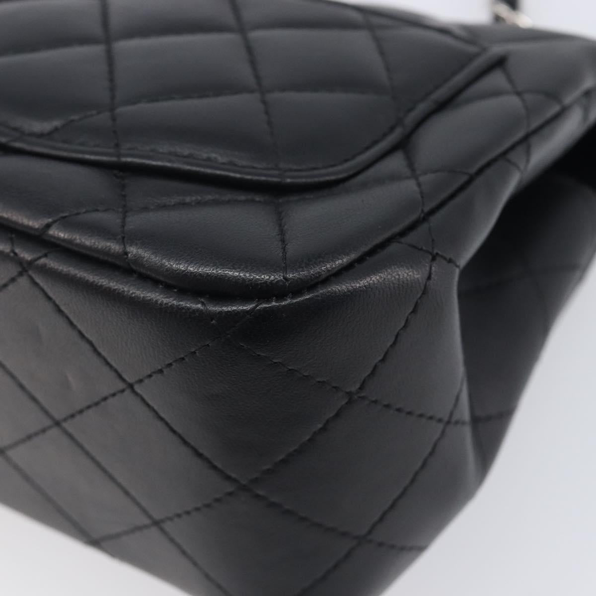 CHANEL Mini Matelasse 18 Chain Bag Lamb Skin Black Silver CC Auth 213019SM