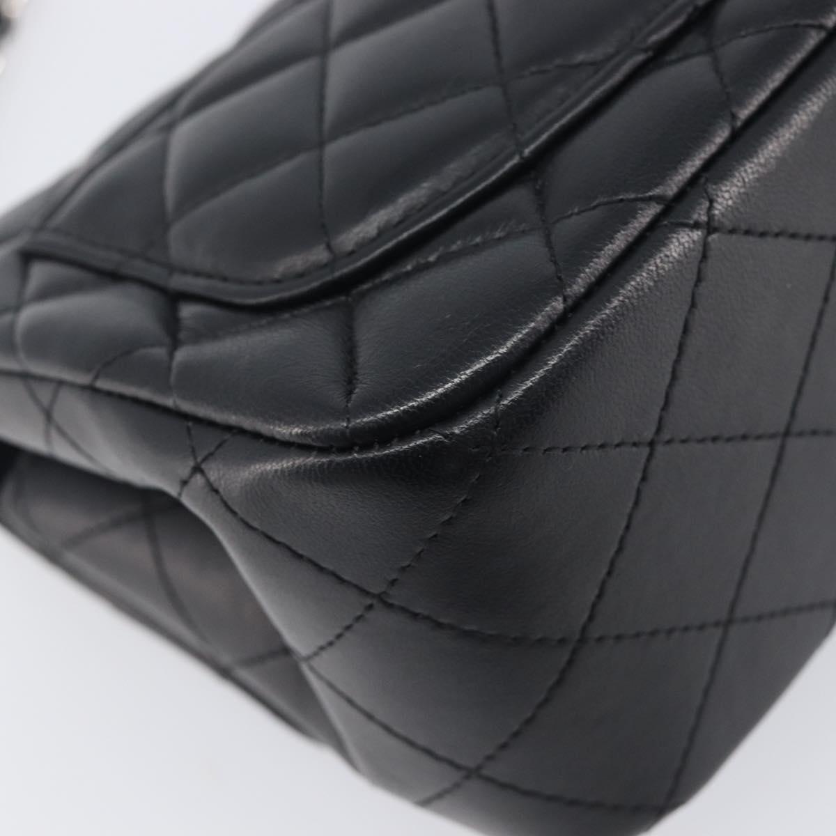 CHANEL Mini Matelasse 18 Chain Bag Lamb Skin Black Silver CC Auth 213019SM