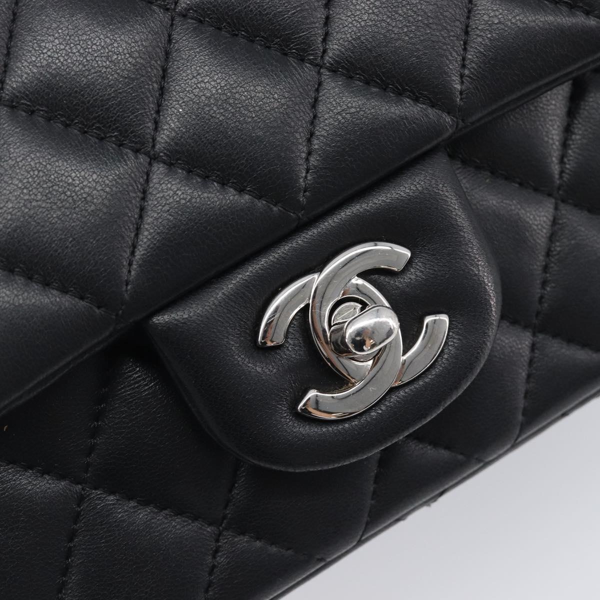 CHANEL Mini Matelasse 18 Chain Bag Lamb Skin Black Silver CC Auth 213019SM