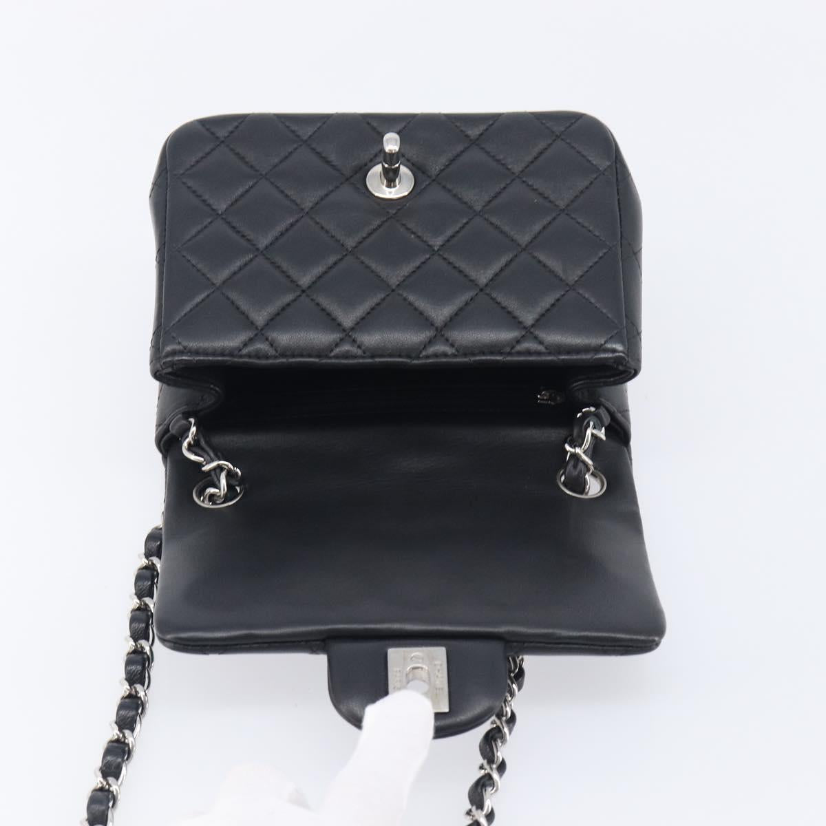 CHANEL Mini Matelasse 18 Chain Bag Lamb Skin Black Silver CC Auth 213019SM