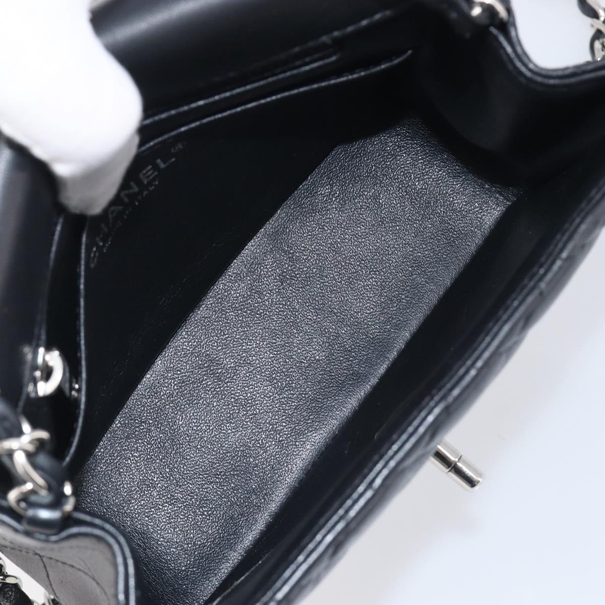 CHANEL Mini Matelasse 18 Chain Bag Lamb Skin Black Silver CC Auth 213019SM