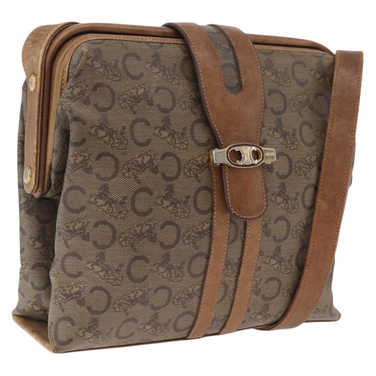 CELINE C Sulky Horse Carriage Shoulder Bag PVC Beige Gold Auth 213023