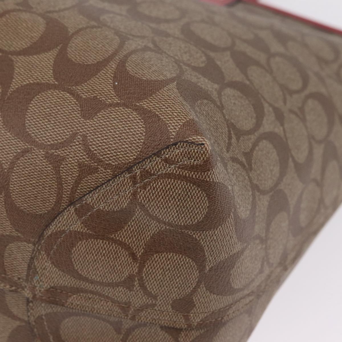 Coach Signature Tote Bag PVC Pac-Man Beige Silver Auth 213028M