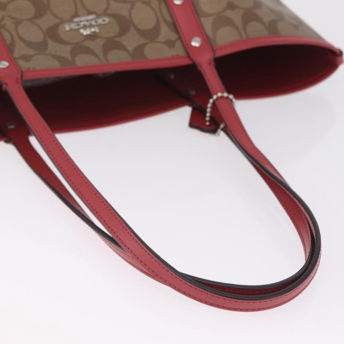 Coach Signature Tote Bag PVC Pac-Man Beige Silver Auth 213028M