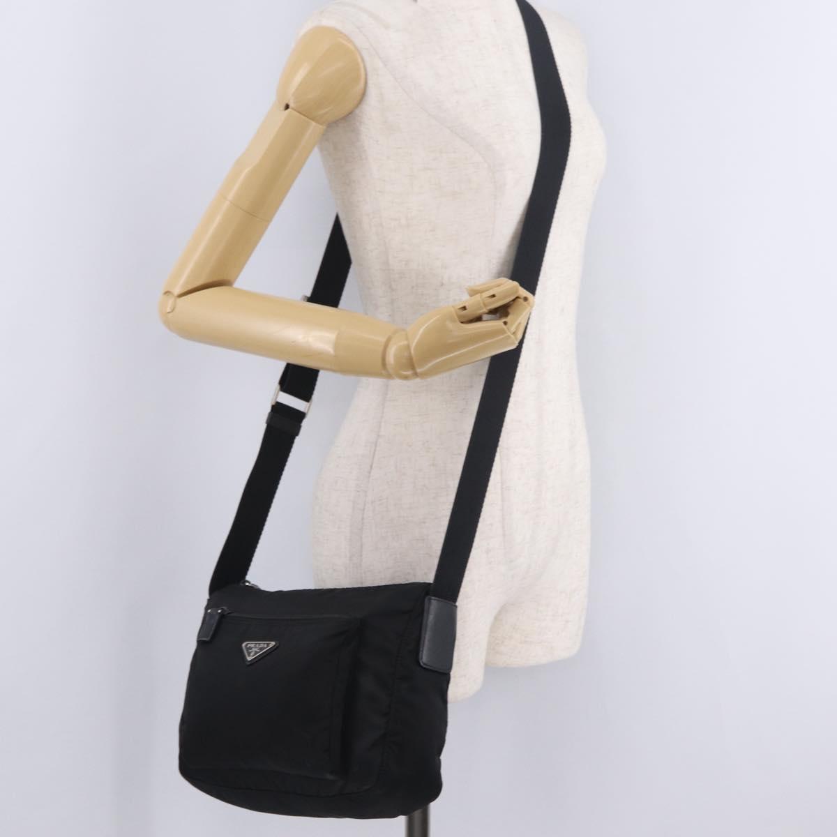 PRADA Shoulder Bag Nylon Black Silver Auth 213029