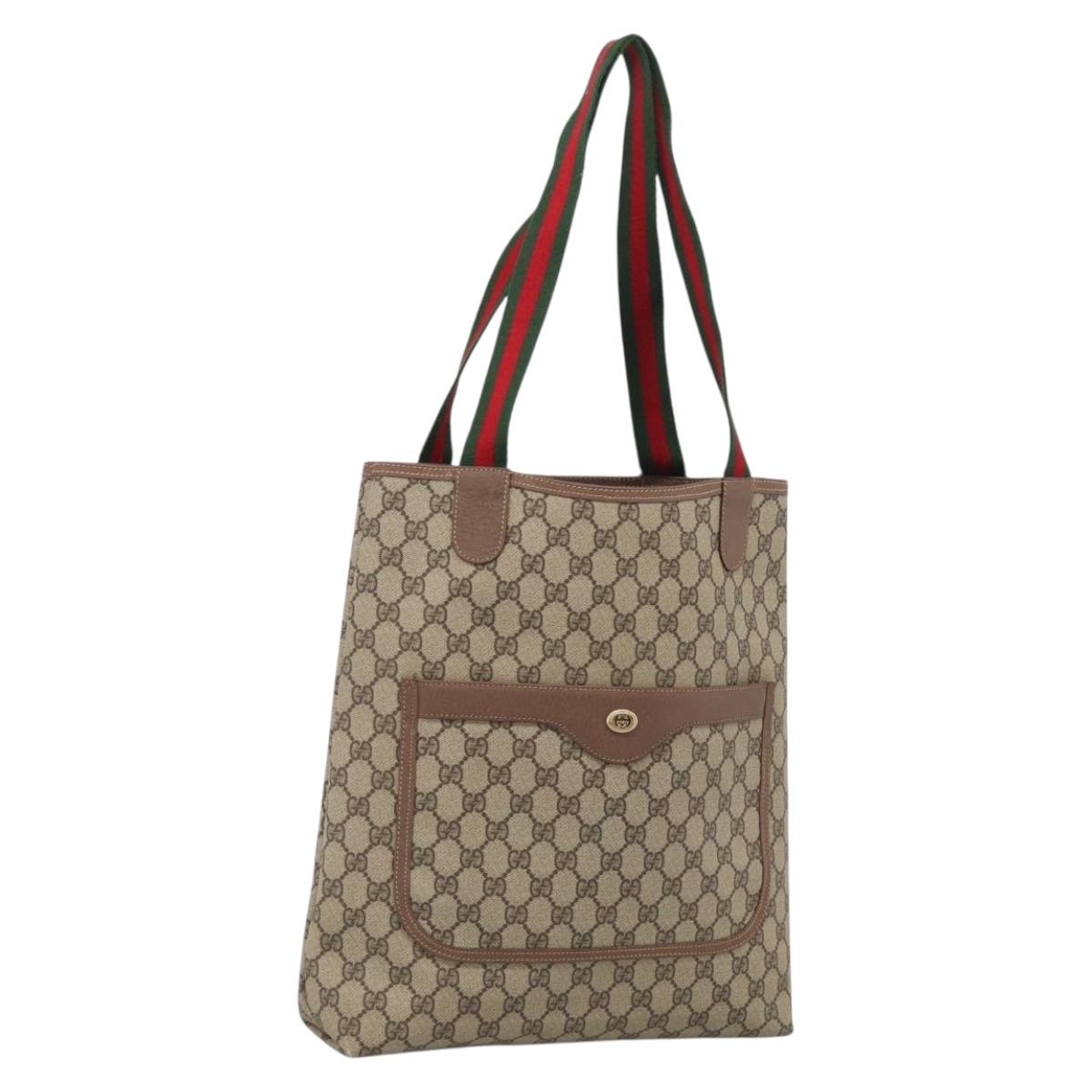 GUCCI GG Supreme Web Sherry Line Bag PVC Beige Gold 002 123 6487 Auth 213031A