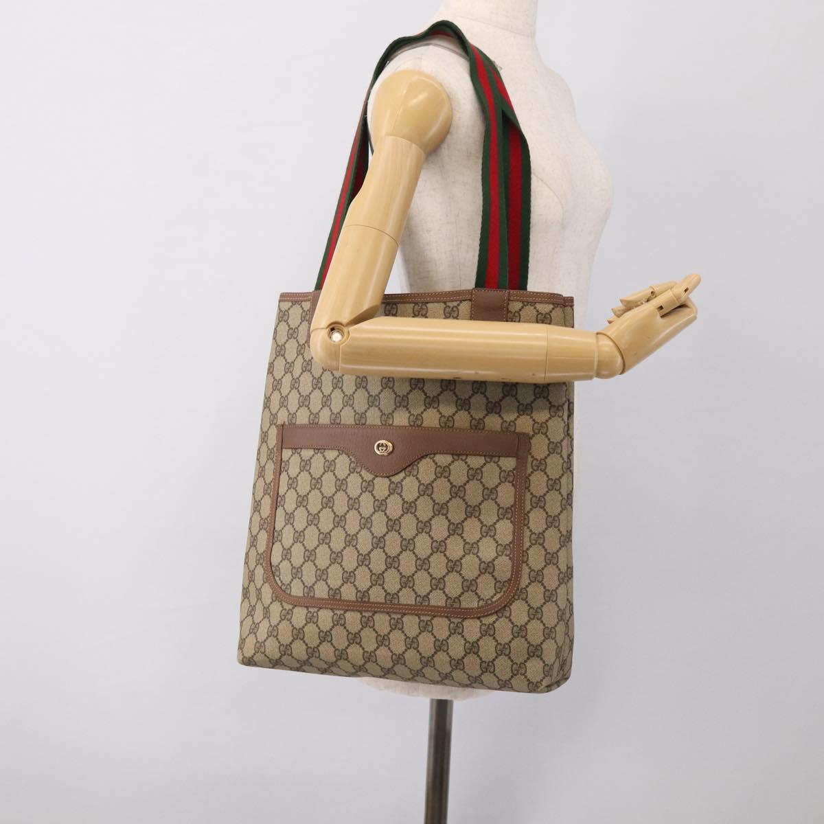 GUCCI GG Supreme Web Sherry Line Bag PVC Beige Gold 002 123 6487 Auth 213031A