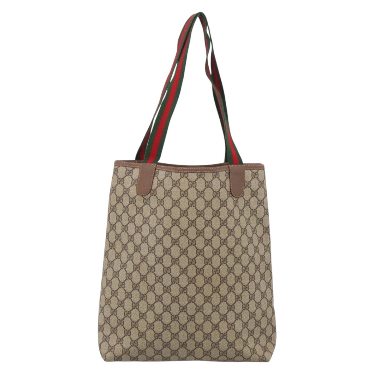 GUCCI GG Supreme Web Sherry Line Bag PVC Beige Gold 002 123 6487 Auth 213031A