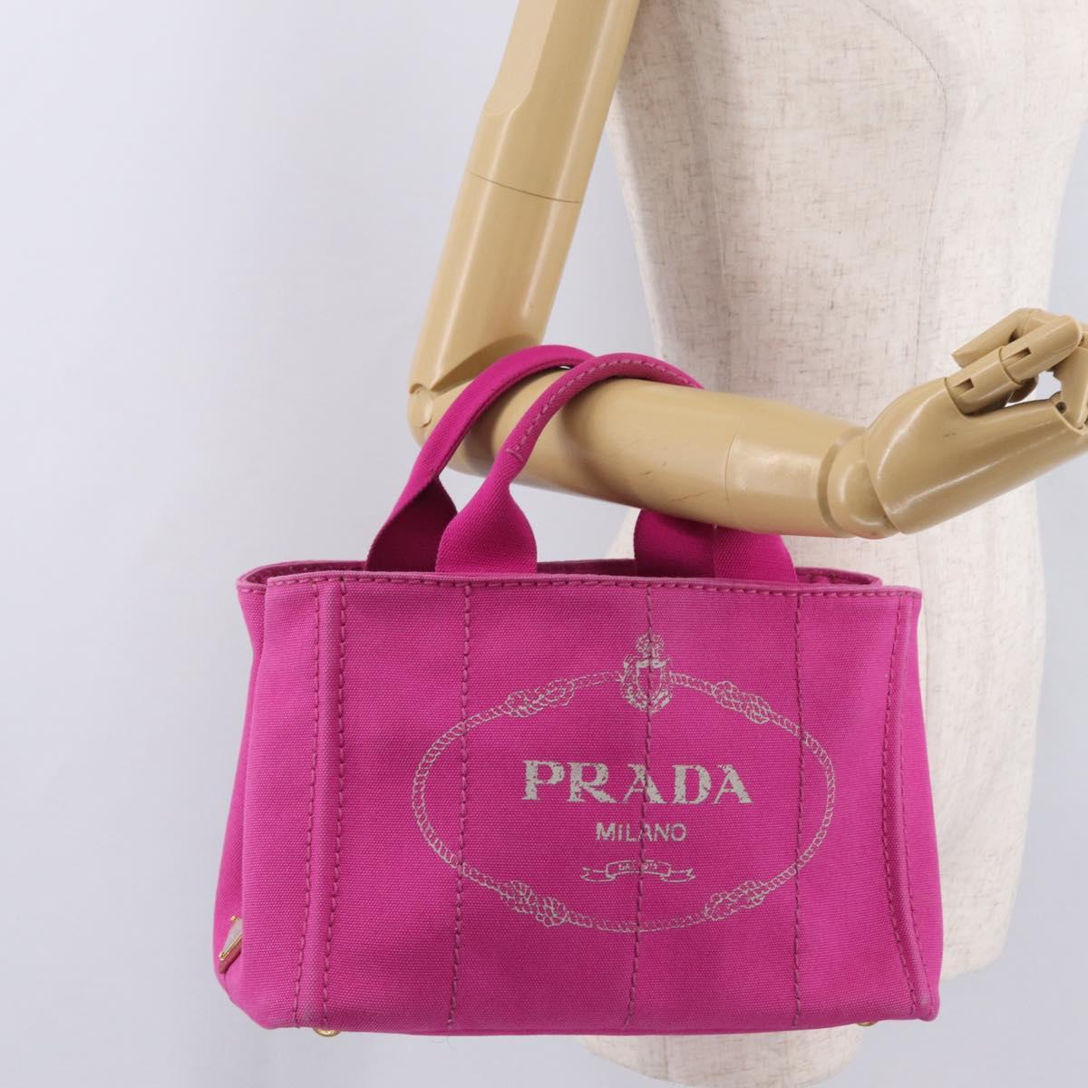 PRADA Canapa PM Hand Bag Canvas Pink Gold Auth 213032A