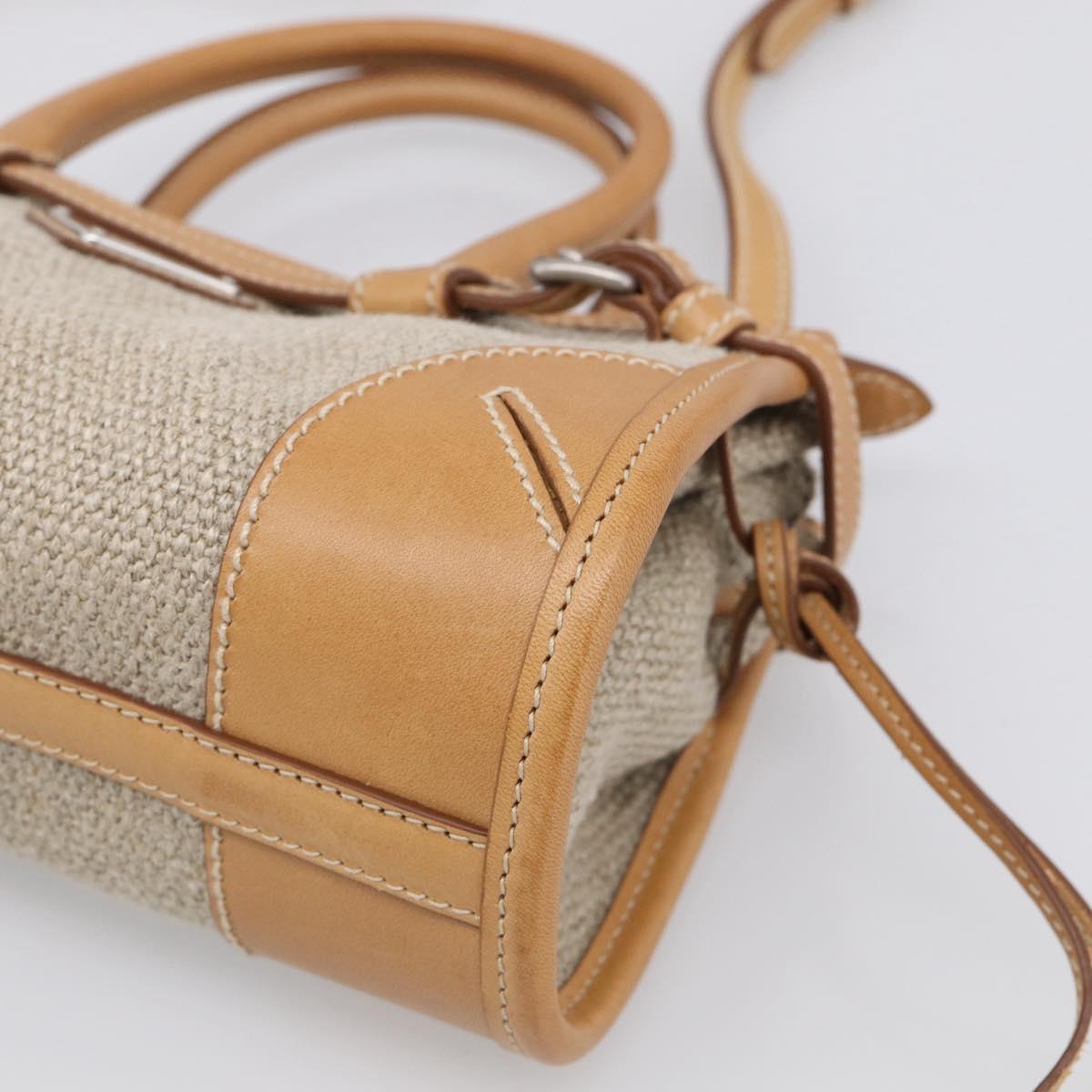 PRADA Bonnie Small Hand Bag Leather Linen 2way Beige Silver Auth 213036M