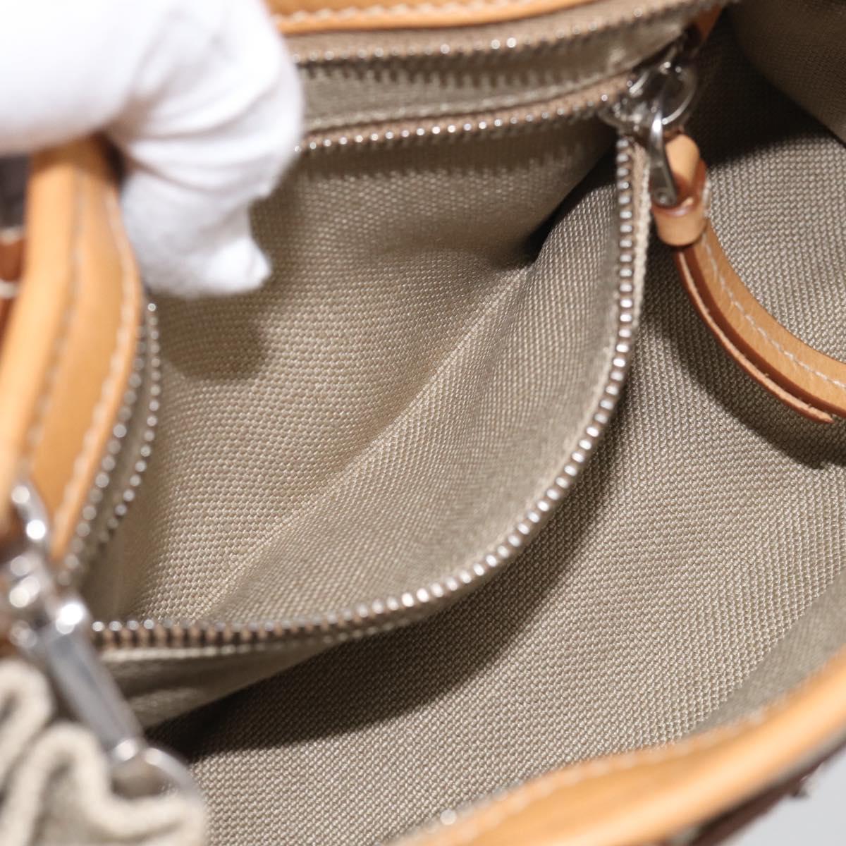 PRADA Bonnie Small Hand Bag Leather Linen 2way Beige Silver Auth 213036M