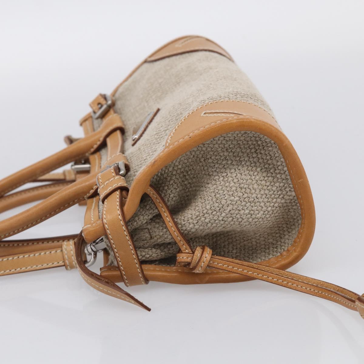 PRADA Bonnie Small Hand Bag Leather Linen 2way Beige Silver Auth 213036M