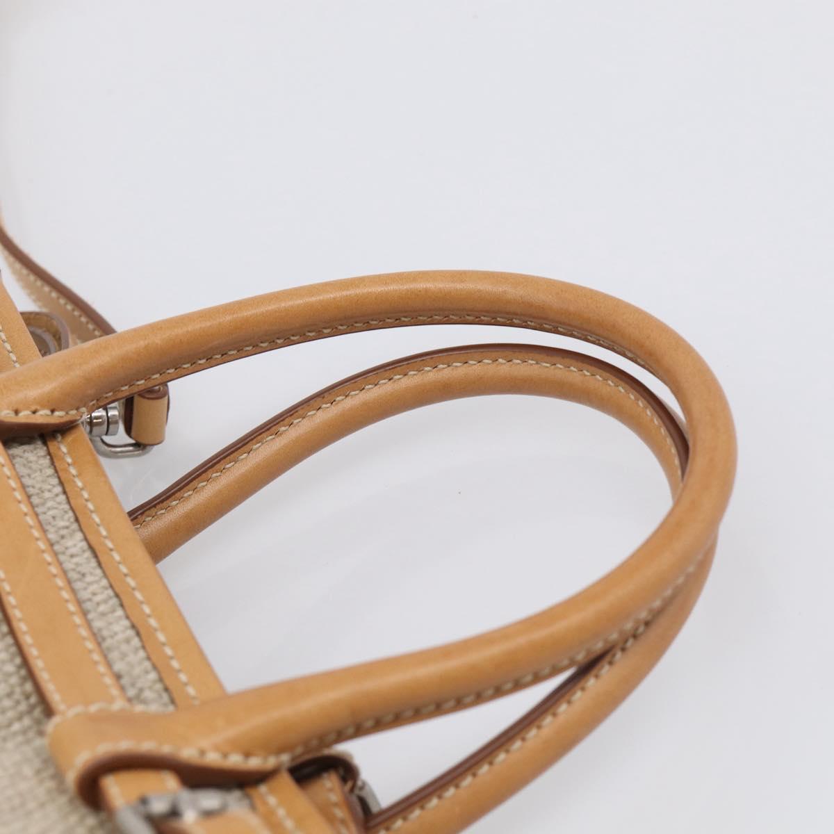 PRADA Bonnie Small Hand Bag Leather Linen 2way Beige Silver Auth 213036M