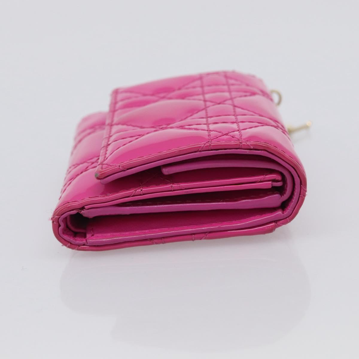 Christian Dior Canage Trifold Wallet Patent leather Pink Gold Auth 213040A