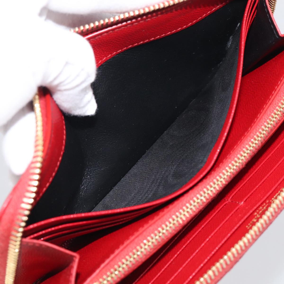 Saint Laurent Long Wallet Leather Red Gold Auth 213041