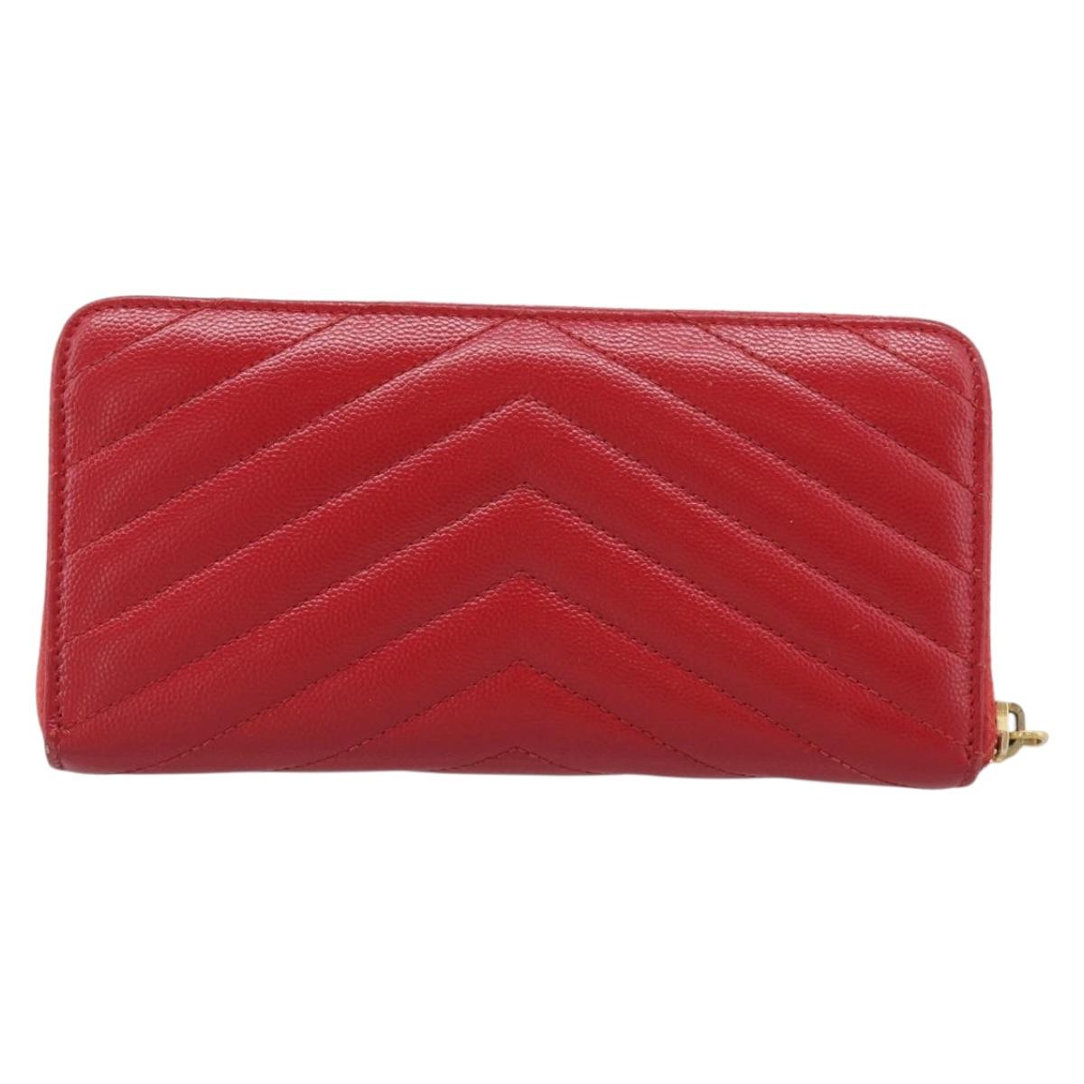Saint Laurent Long Wallet Leather Red Gold Auth 213041
