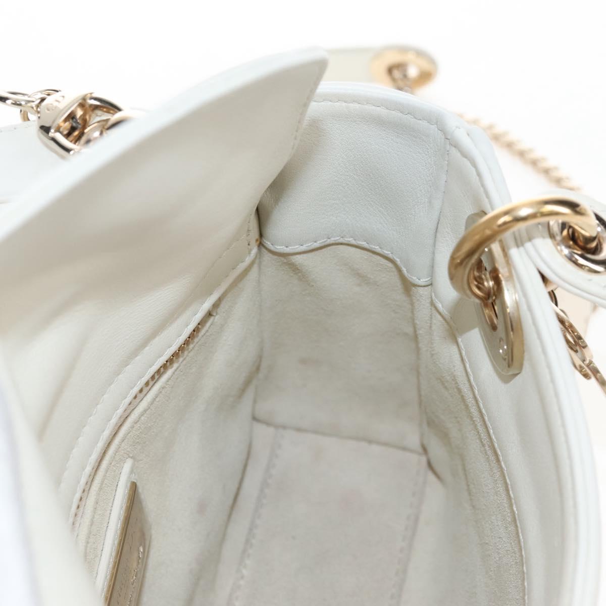 Christian Dior Lady Dior Dioramar Bag Calf Skin 2way White Gold Auth 213042M