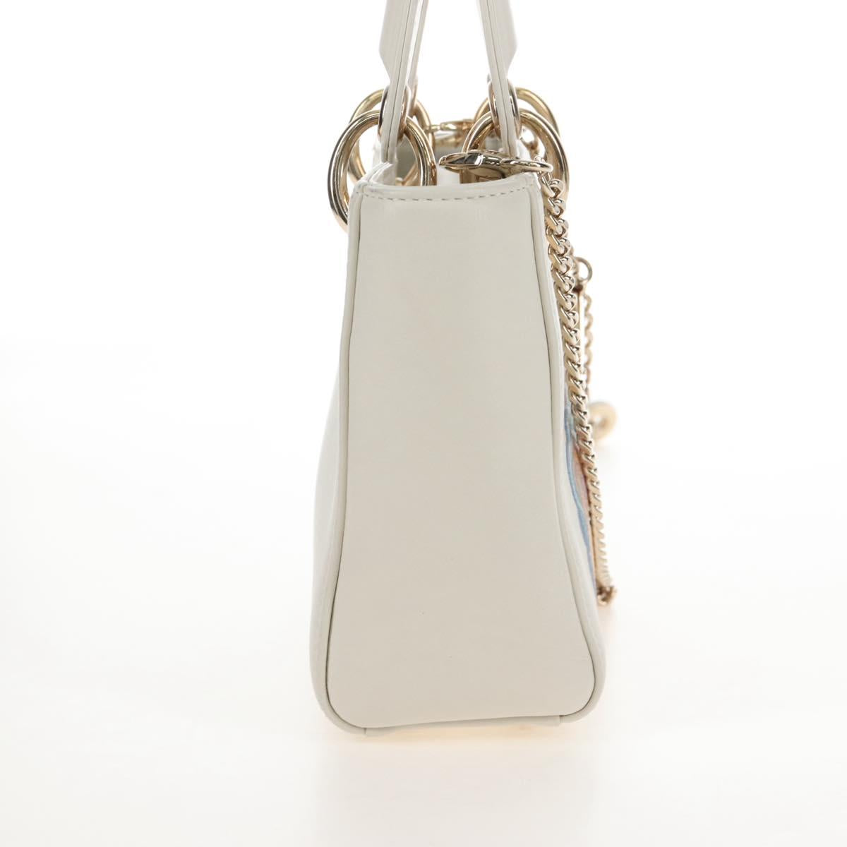 Christian Dior Lady Dior Dioramar Bag Calf Skin 2way White Gold Auth 213042M