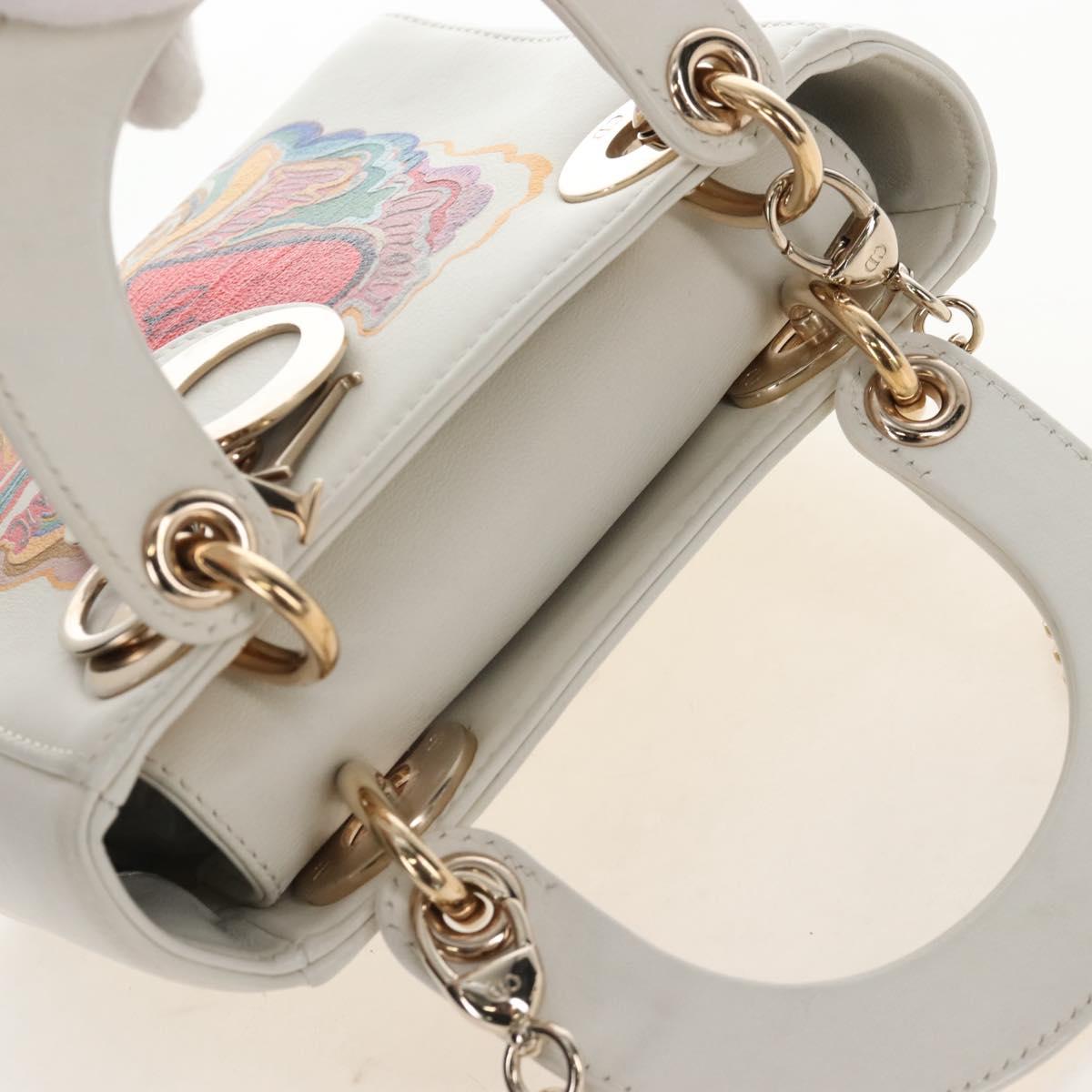 Christian Dior Lady Dior Dioramar Bag Calf Skin 2way White Gold Auth 213042M