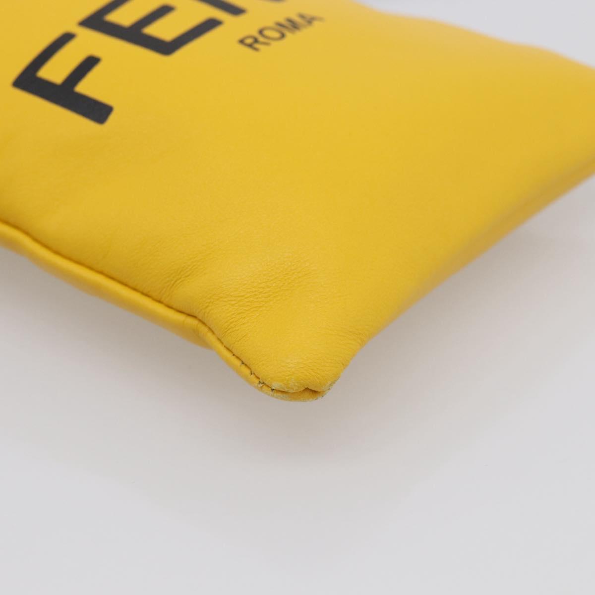 FENDI Drawstring Pouch Leather Yellow Black Auth 213047M