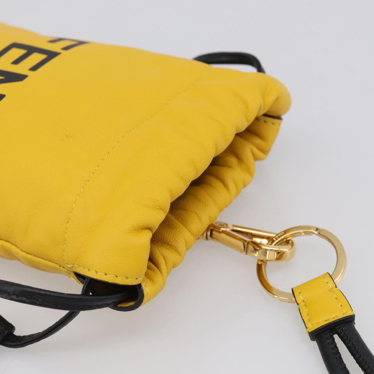 FENDI Drawstring Pouch Leather Yellow Black Auth 213047M