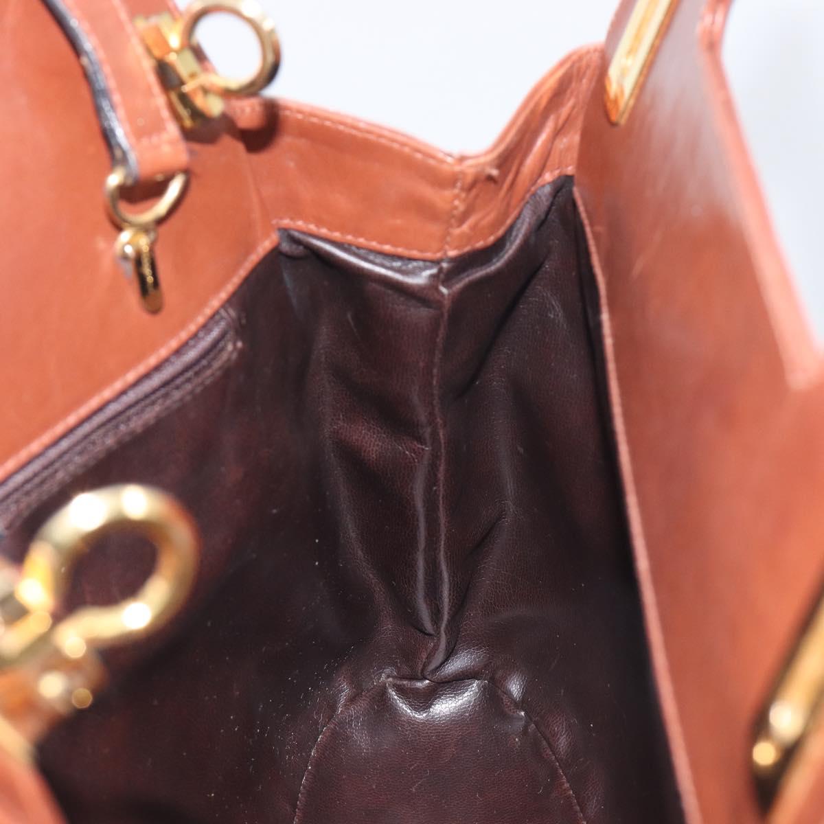 Salvatore Ferragamo Gancini Hand Bag Leather 2way Brown Gold Auth 213049