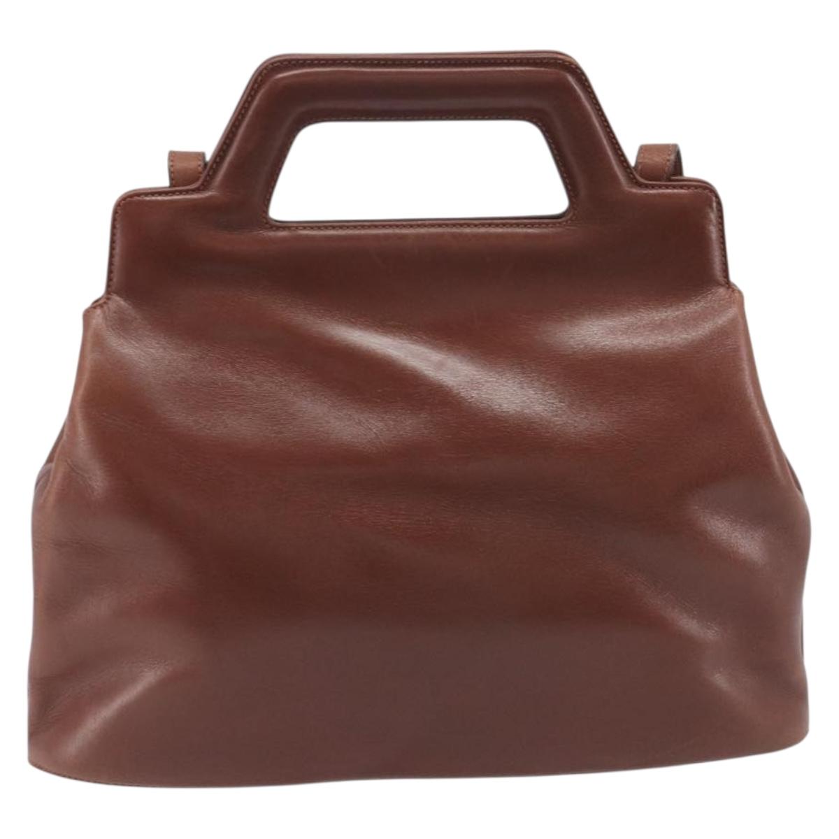 Salvatore Ferragamo Gancini Hand Bag Leather 2way Brown Gold Auth 213049