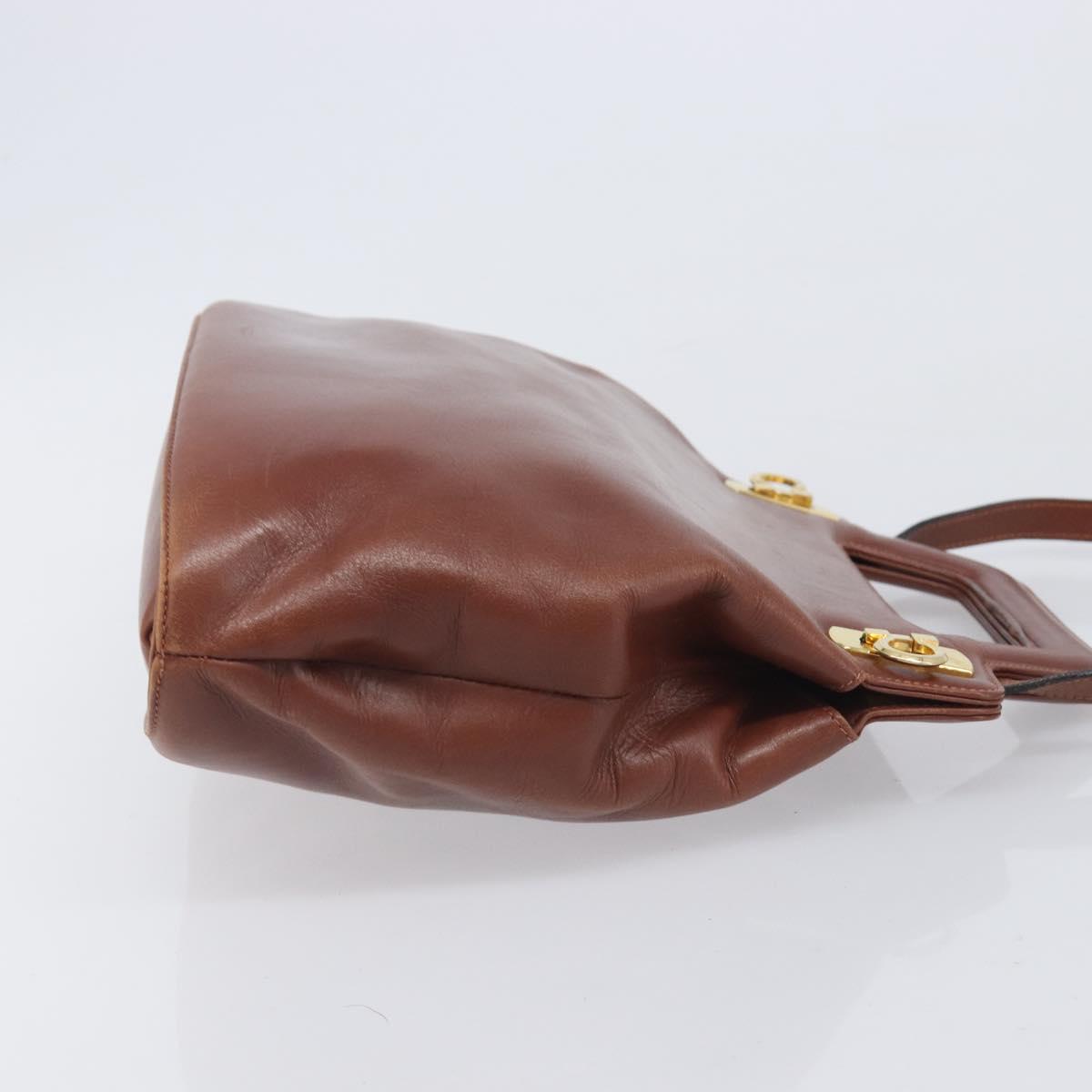 Salvatore Ferragamo Gancini Hand Bag Leather 2way Brown Gold Auth 213049