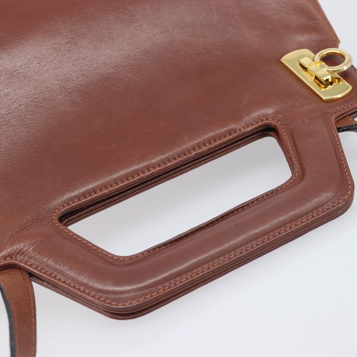 Salvatore Ferragamo Gancini Hand Bag Leather 2way Brown Gold Auth 213049
