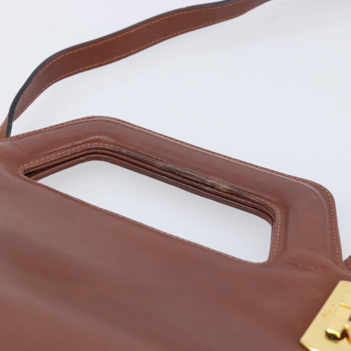 Salvatore Ferragamo Gancini Hand Bag Leather 2way Brown Gold Auth 213049