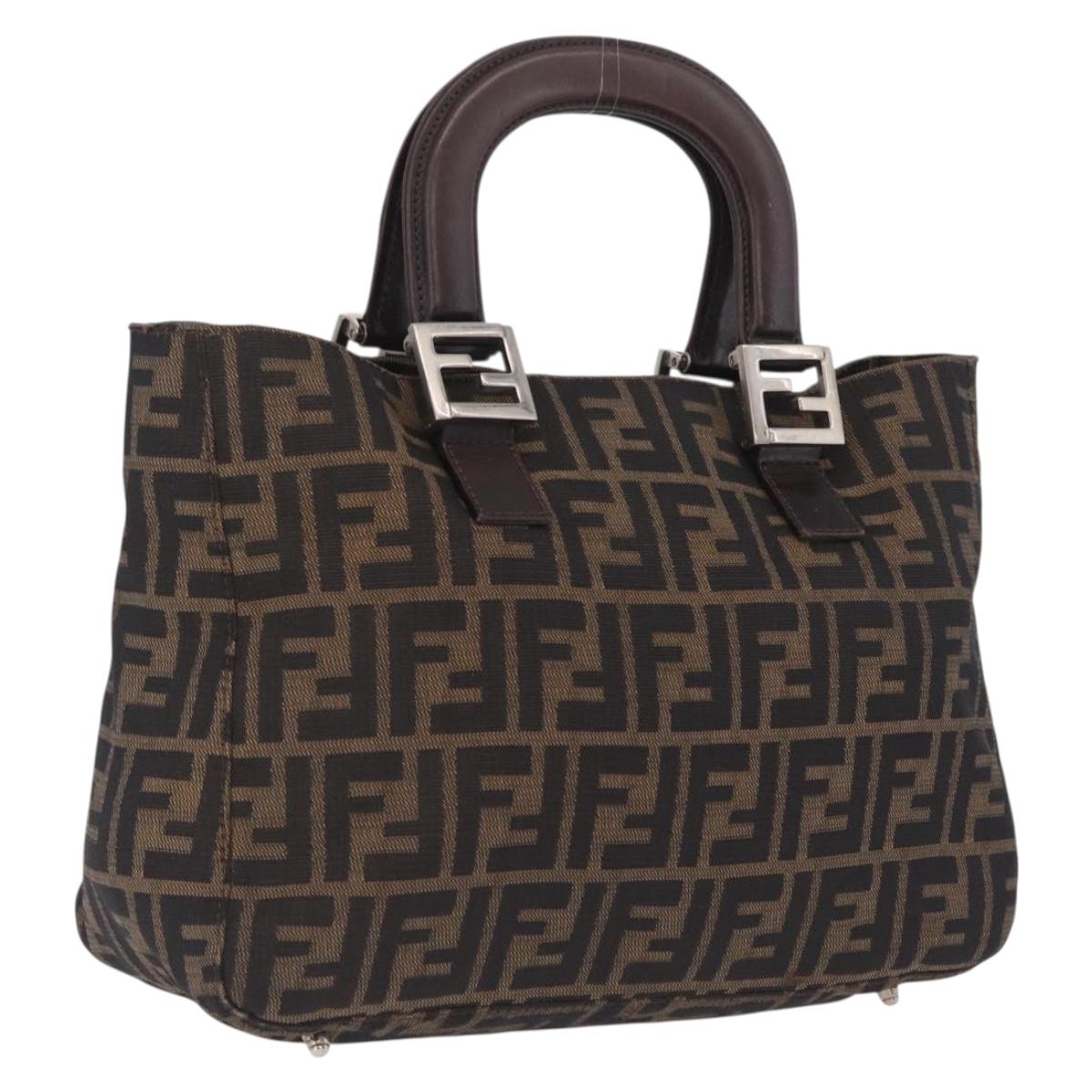 FENDI Zucca Canvas Hand Bag Black Brown Auth 213051V