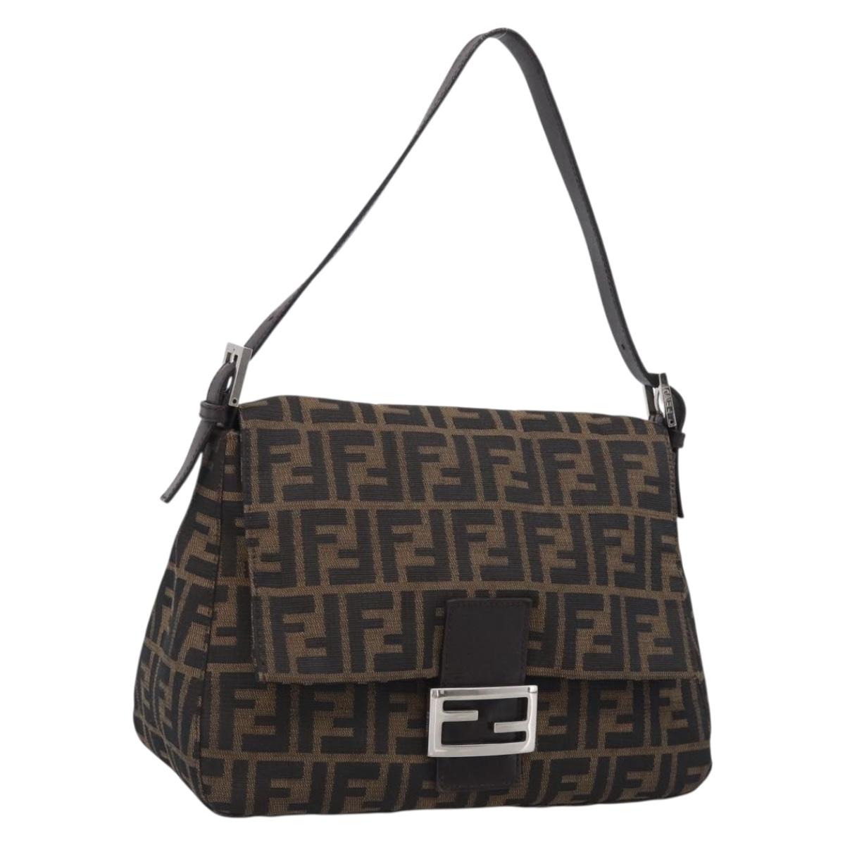 FENDI Zucca Canvas Mamma Baguette Shoulder Bag Brown Black Auth 213054V