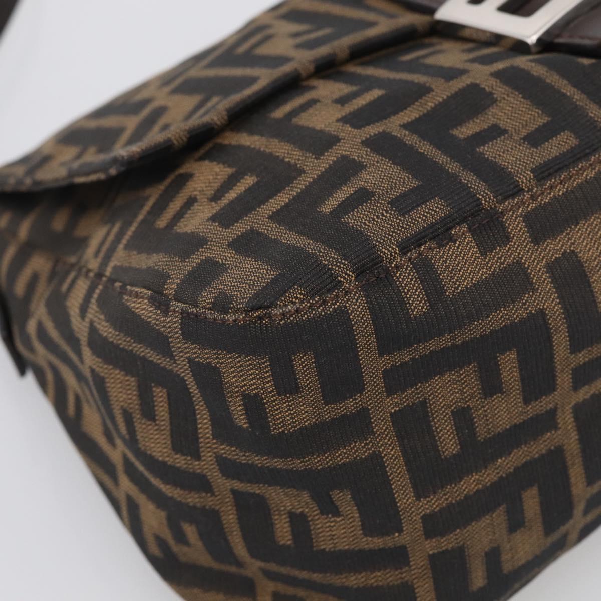 FENDI Zucca Canvas Mamma Baguette Shoulder Bag Brown Black Auth 213054V