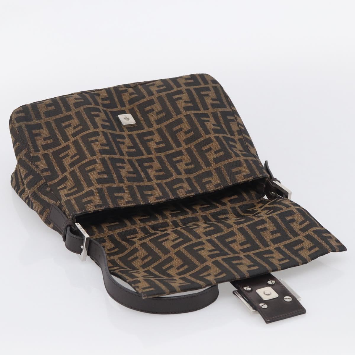 FENDI Zucca Canvas Mamma Baguette Shoulder Bag Brown Black Auth 213054V