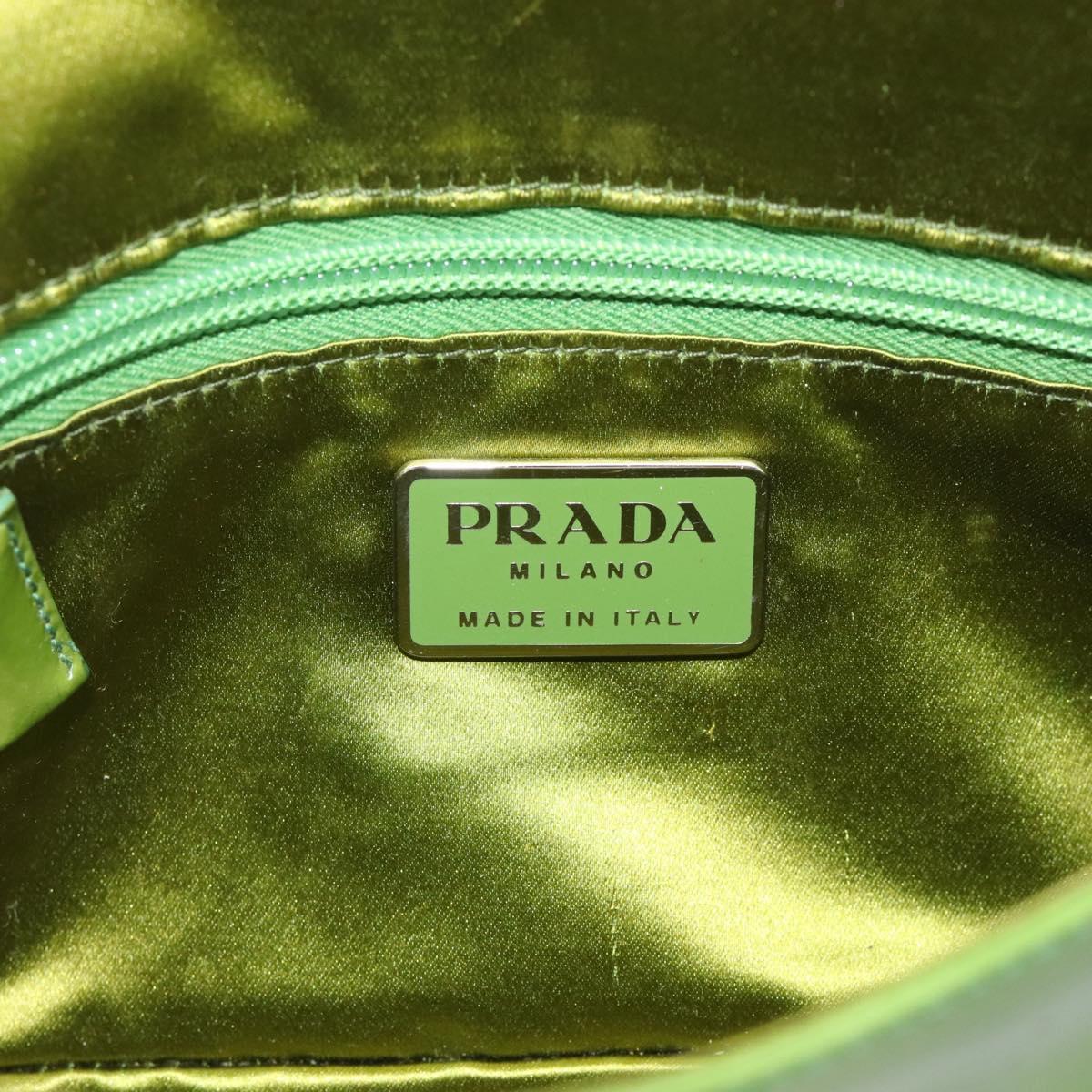 PRADA Shoulder Bag Patent leather Green Silver Auth 213055