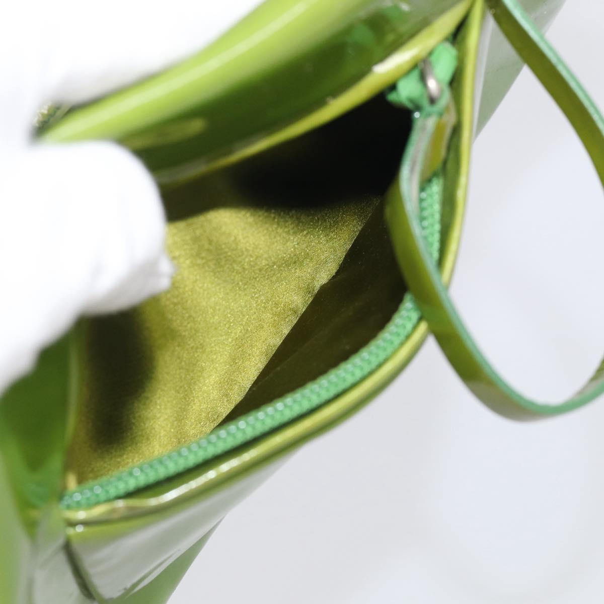 PRADA Shoulder Bag Patent leather Green Silver Auth 213055
