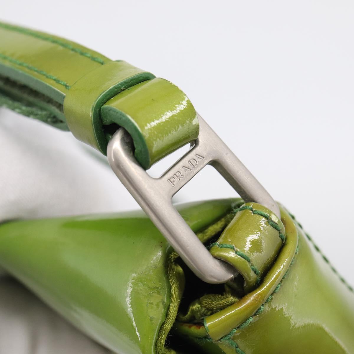 PRADA Shoulder Bag Patent leather Green Silver Auth 213055