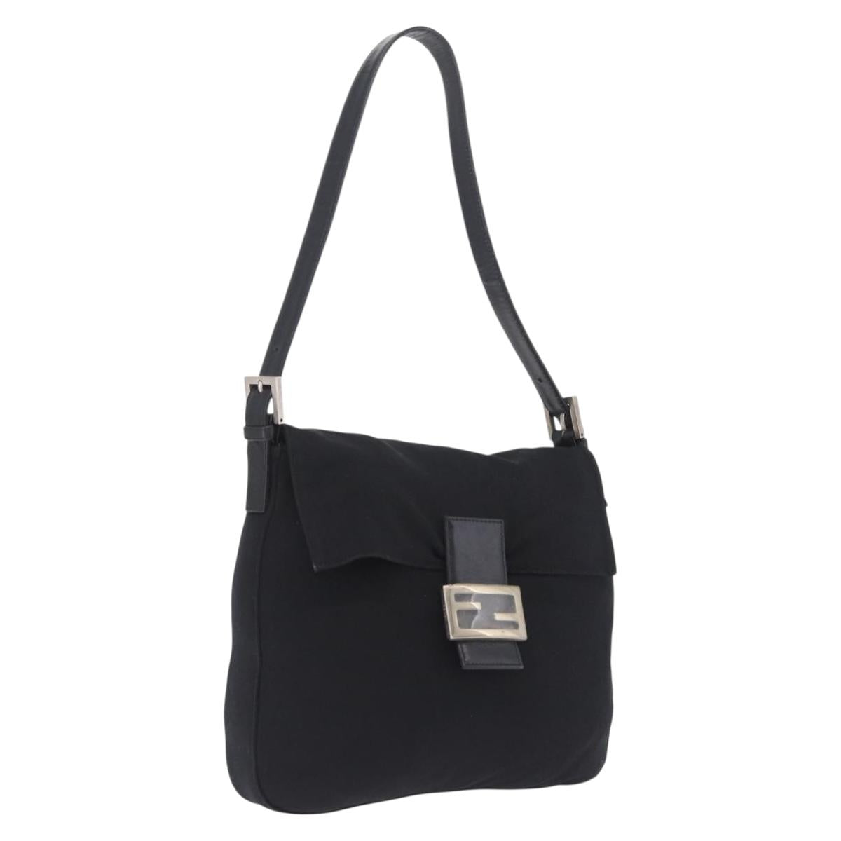 FENDI Mamma Baguette Shoulder Bag Cotton jersey Black Silver Auth 213058