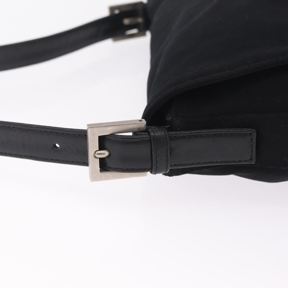 FENDI Mamma Baguette Shoulder Bag Cotton jersey Black Silver Auth 213058