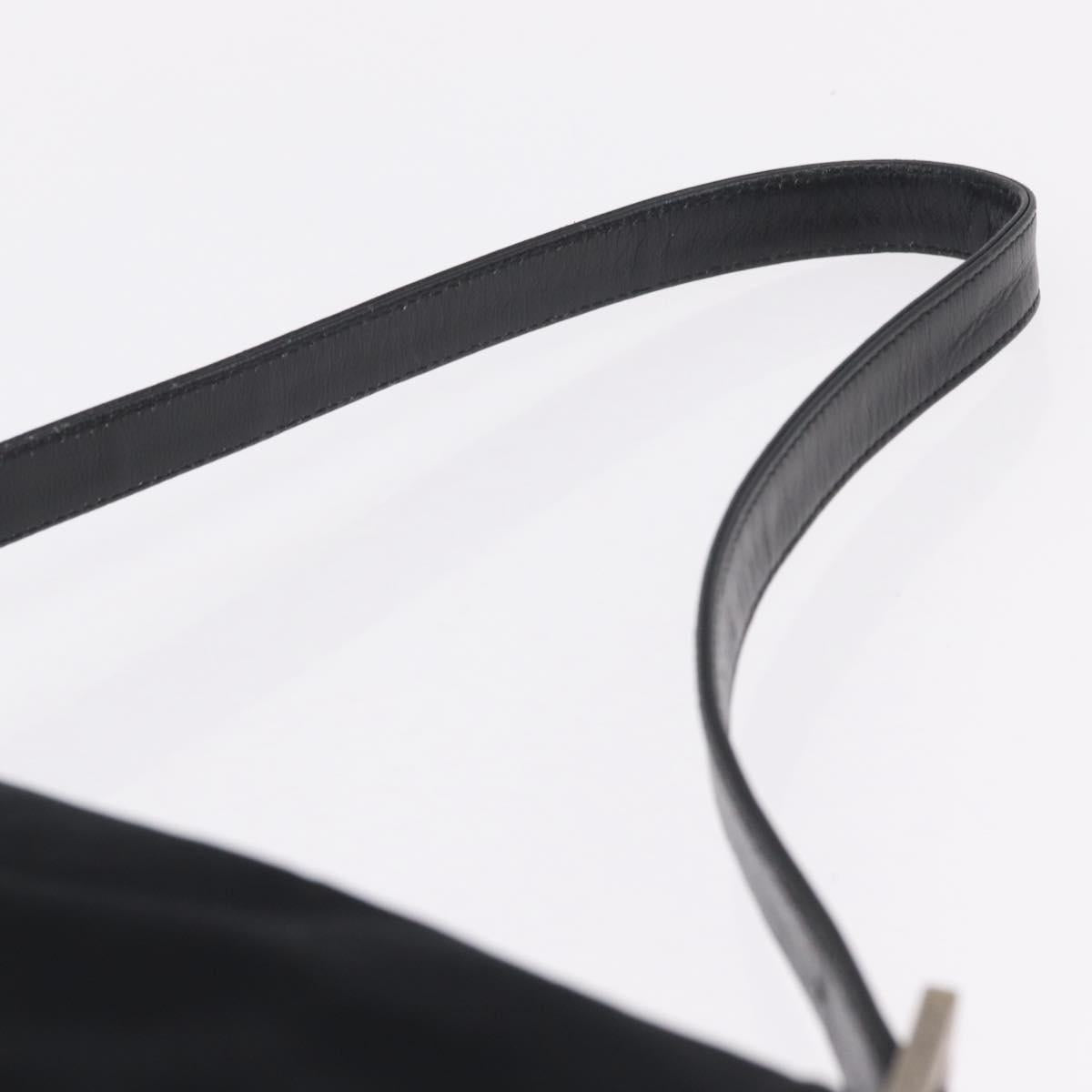 FENDI Mamma Baguette Shoulder Bag Cotton jersey Black Silver Auth 213058